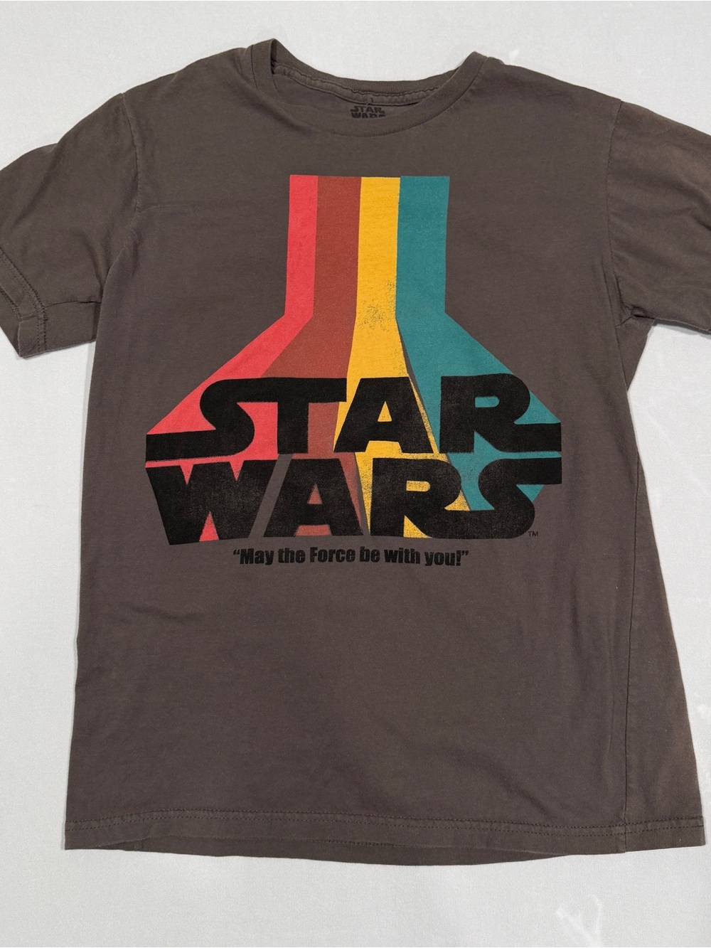 Star Wars Brown Tee with Red, Yellow & Teal Retro Stripes